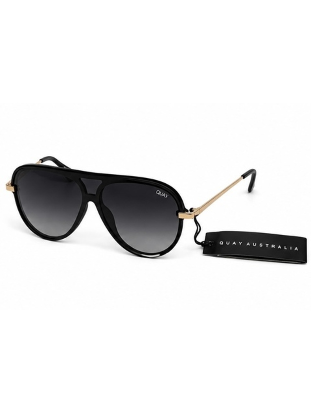 Quay Australia Black with Gold Empire Aviator Style Sunglasses